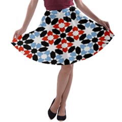 Oriental Star Plaid Triangle Red Black Blue White A-line Skater Skirt by Alisyart