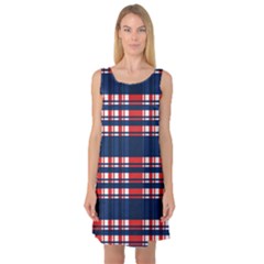 Plaid Red White Blue Sleeveless Satin Nightdress