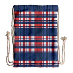 Plaid Red White Blue Drawstring Bag (large) by Alisyart