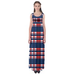 Plaid Red White Blue Empire Waist Maxi Dress