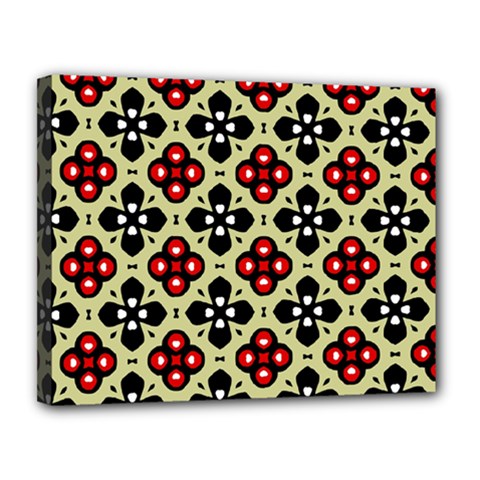 Seamless Floral Flower Star Red Black Grey Canvas 14  X 11 