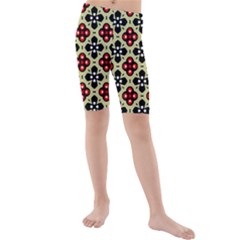 Seamless Floral Flower Star Red Black Grey Kids  Mid Length Swim Shorts by Alisyart