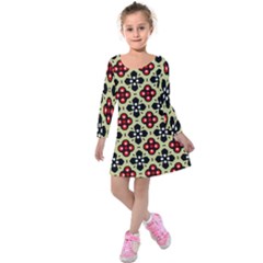 Seamless Floral Flower Star Red Black Grey Kids  Long Sleeve Velvet Dress by Alisyart