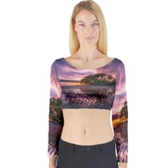 Landscape Reflection Waves Ripples Long Sleeve Crop Top by Amaryn4rt