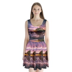 Landscape Reflection Waves Ripples Split Back Mini Dress  by Amaryn4rt