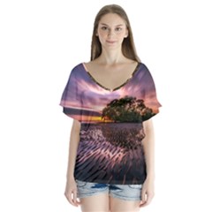 Landscape Reflection Waves Ripples Flutter Sleeve Top by Amaryn4rt