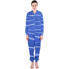 Lines Swinging Texture  Blue Background Hooded Jumpsuit (ladies) 