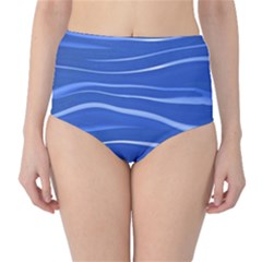 Lines Swinging Texture  Blue Background High-waist Bikini Bottoms by Amaryn4rt