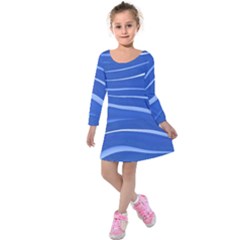 Lines Swinging Texture  Blue Background Kids  Long Sleeve Velvet Dress by Amaryn4rt