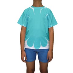 Turquoise Flower Blue Kids  Short Sleeve Swimwear by Alisyart