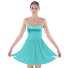 Turquoise Flower Blue Strapless Bra Top Dress