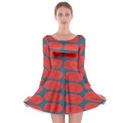 Rose Repeat Red Blue Beauty Sweet Long Sleeve Skater Dress