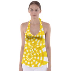 Weaving Hole Yellow Circle Babydoll Tankini Top