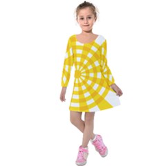Weaving Hole Yellow Circle Kids  Long Sleeve Velvet Dress