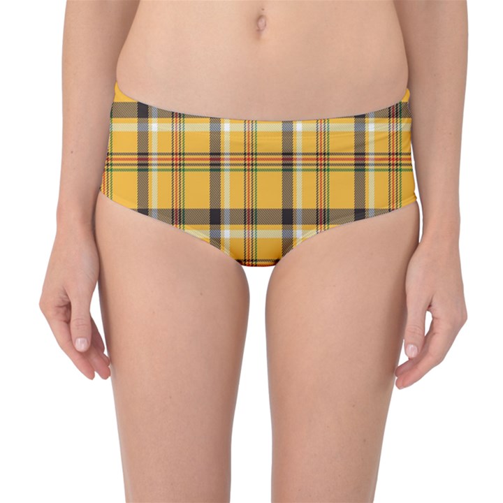 Plaid Yellow Line Mid-Waist Bikini Bottoms