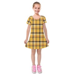 Plaid Yellow Line Kids  Short Sleeve Velvet Dress by Alisyart