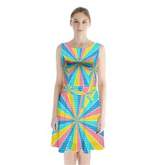 Rhythm Heaven Megamix Circle Star Rainbow Color Sleeveless Chiffon Waist Tie Dress