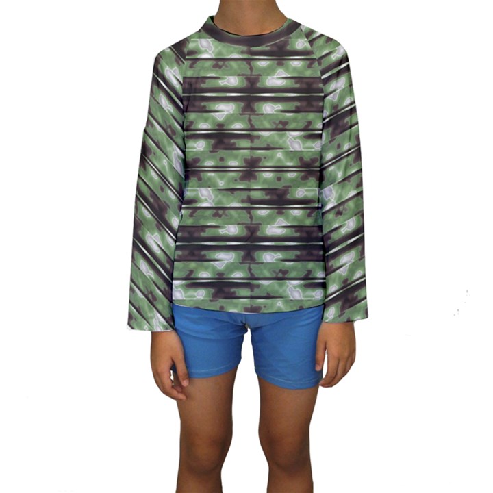 Stripes Camo Pattern Print Kids  Long Sleeve Swimwear