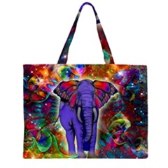 Abstract Elephant With Butterfly Ears Colorful Galaxy Zipper Large Tote Bag by EDDArt