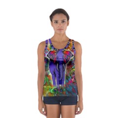 Abstract Elephant With Butterfly Ears Colorful Galaxy Women s Sport Tank Top  by EDDArt