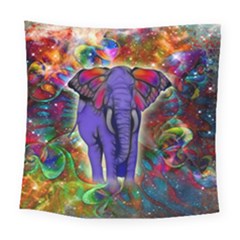 Abstract Elephant With Butterfly Ears Colorful Galaxy Square Tapestry (large) by EDDArt