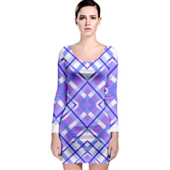 Geometric Plaid Pale Purple Blue Long Sleeve Bodycon Dress