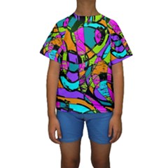 Abstract Art Squiggly Loops Multicolored Kids  Short Sleeve Swimwear by EDDArt