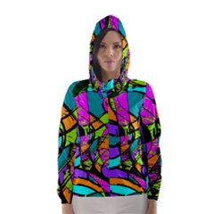Abstract Art Squiggly Loops Multicolored Hooded Wind Breaker (women) by EDDArt