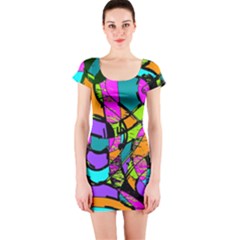 Abstract Art Squiggly Loops Multicolored Short Sleeve Bodycon Dress by EDDArt