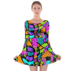 Abstract Art Squiggly Loops Multicolored Long Sleeve Skater Dress by EDDArt