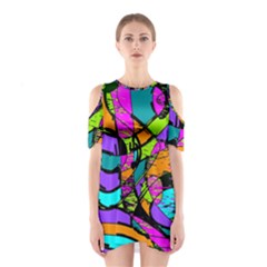 Abstract Art Squiggly Loops Multicolored Shoulder Cutout One Piece by EDDArt