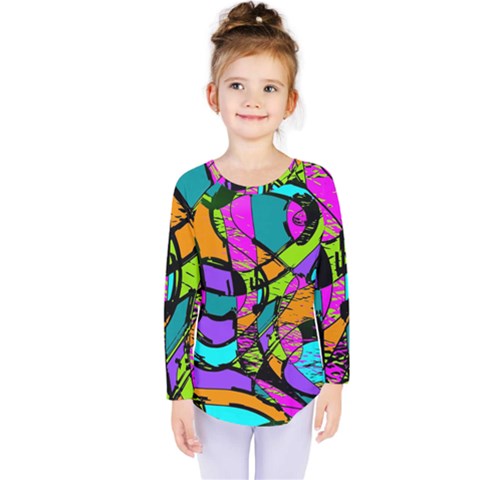 Abstract Art Squiggly Loops Multicolored Kids  Long Sleeve Tee by EDDArt