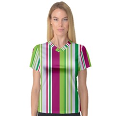 Beautiful Multi Colored Bright Stripes Pattern Wallpaper Background Women s V-neck Sport Mesh Tee