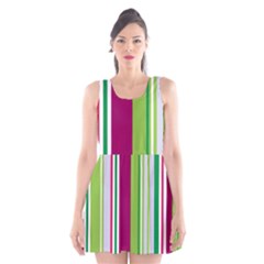 Beautiful Multi Colored Bright Stripes Pattern Wallpaper Background Scoop Neck Skater Dress by Amaryn4rt