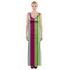 Beautiful Multi Colored Bright Stripes Pattern Wallpaper Background Maxi Thigh Split Dress by Amaryn4rt