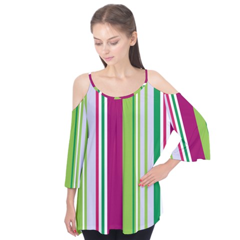 Beautiful Multi Colored Bright Stripes Pattern Wallpaper Background Flutter Tees by Amaryn4rt