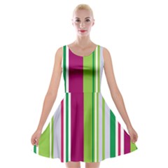 Beautiful Multi Colored Bright Stripes Pattern Wallpaper Background Velvet Skater Dress by Amaryn4rt