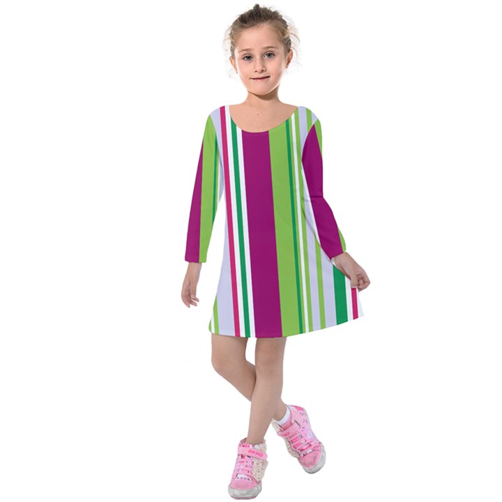 Beautiful Multi Colored Bright Stripes Pattern Wallpaper Background Kids  Long Sleeve Velvet Dress