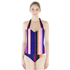 Fun Striped Background Design Pattern Halter Swimsuit by Amaryn4rt