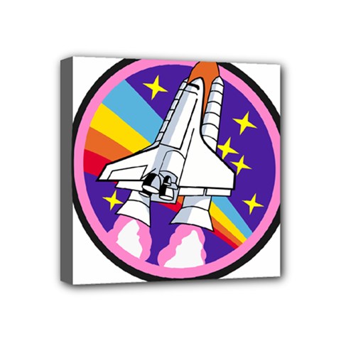 Badge Patch Pink Rainbow Rocket Mini Canvas 4  X 4  by Amaryn4rt