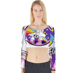 Badge Patch Pink Rainbow Rocket Long Sleeve Crop Top by Amaryn4rt