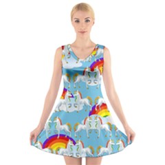 Rainbow Pony  V-neck Sleeveless Skater Dress
