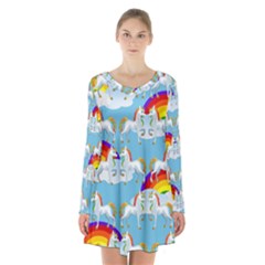 Rainbow pony  Long Sleeve Velvet V-neck Dress