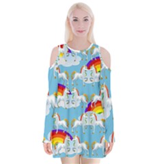 Rainbow pony  Velvet Long Sleeve Shoulder Cutout Dress