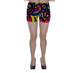 A Seamless Crazy Face Doodle Pattern Skinny Shorts