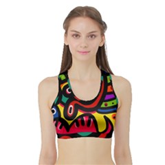 A Seamless Crazy Face Doodle Pattern Sports Bra with Border