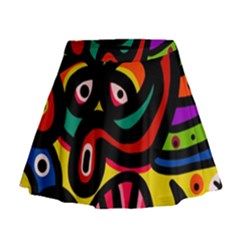 A Seamless Crazy Face Doodle Pattern Mini Flare Skirt