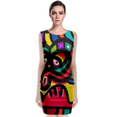 A Seamless Crazy Face Doodle Pattern Sleeveless Velvet Midi Dress