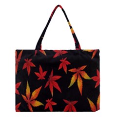 Colorful Autumn Leaves On Black Background Medium Tote Bag by Amaryn4rt