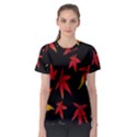 Colorful Autumn Leaves On Black Background Women s Sport Mesh Tee View1